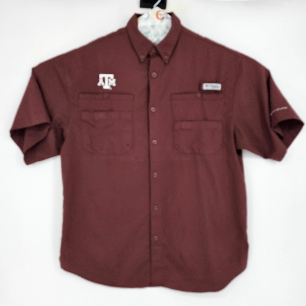 Texas A&M Aggies Shirt Mens Medium Columbia Button Down Omni Shade Vented Maroon